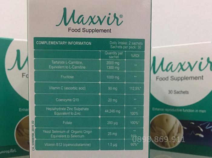 thành phần và hàm lượng trong thuốc maxvir